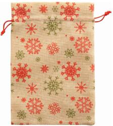 Folia juta zsák (17x25 cm) natúr, zöld-piros hópelyhes karácsonyi (5) (F641)