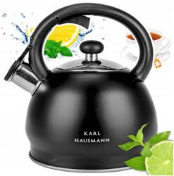 Karl Hausmann Forrásvízforraló Gázhoz Fekete 1, 8L Síppal, Fedővel, Acél, Indukció, Ezüst (5907564507998)