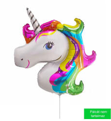 Mezőfi Team Kft Unikornis fej, szivárványos, mini fólia lufi, pálcás