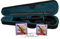 DEPOX Set vioară clasică din lemn pentru copii 1/8 si doua seturi corzi, DEPOX®, 43 cm, finisaj lucios negru (085)