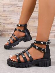 Shein Fekete Szandál Cipzárral És Szegecsekkel (39) (578272)
