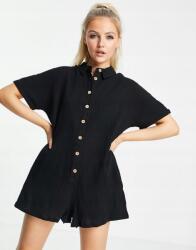  Fekete Egyenes Szárú Női Overál Lenvászon 40 L Vas