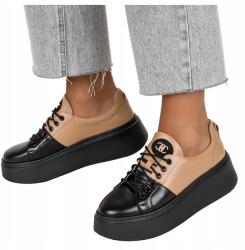 Casu Fűzött Tortáskák Fekete Bőr Női Platform Lengyel Termék 39-es méret (7072980000397)