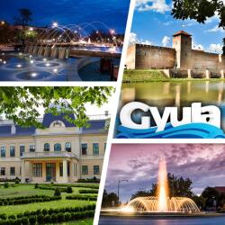 Ajándékgyár Plexi hűtőmágnes Gyula 57x57mm - Szökőkút boltív, Vár, Almásy Kastély, Szökőkűt (MM12)