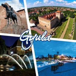 Ajándékgyár Plexi hűtőmágnes Gyula 57x57mm Lovasszobor, Vár, Szökőkút*2 (MM03)