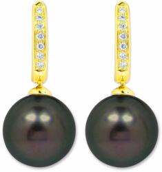 White & Black Tahiti igazgyöngy fülbevaló gyémánt zárral - 10mm - arany (AU14032)