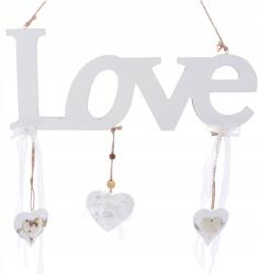 Dekor Love felirat fehér szívekkel fali medál 40 cm esküvői dekoráció (PL0005)