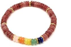 R. M. ékszer Eperkvarc ásvány karkötő 5 korong köves díszítéssel 6×2 mm (060359)