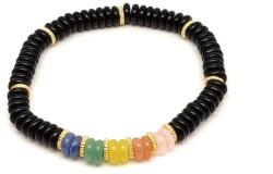 R. M. ékszer Ónix ásvány karkötő 5 korong köves díszítéssel 6×2 mm (060370)