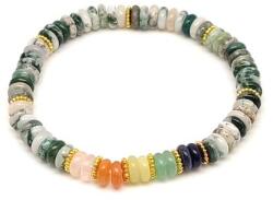 R. M. ékszer Achát fa ásvány karkötő 5 korong köves díszítéssel 6×2 mm (060360)