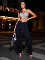 Shein Fekete Egyenes Csíkos Farmernadrág (32) (578521)