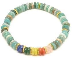 R. M. ékszer Amazonit ásvány karkötő 5 korong köves díszítéssel 6×2 mm (060377)