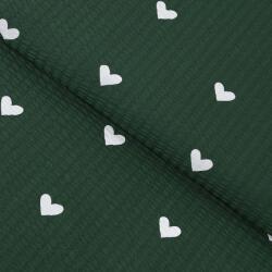 Goldea karácsonyi pamut krepp anyag - szívecskék, sötétzöld alapon 160 cm