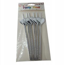 Party Time Papír szívószálak Ezüst Szívek mintával 6 db (MJ12542SR)