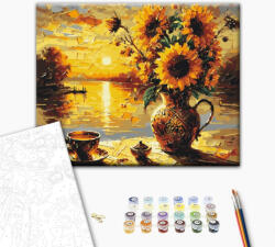 Alkotásutca Napraforgó naplementekor - Számfestő készlet kereten 40x50