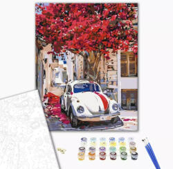 Alkotásutca Autó a virágzó utcán - Számfestő készlet kereten 40x50