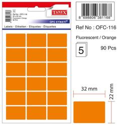 Tanex Etichete autoadezive color, 22 x 32 mm, 180 buc/set, Tanex - orange fluorescent (TX-OFC-116-FOG) - officeclass