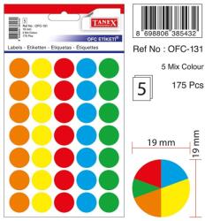 Tanex Etichete autoadezive color mix, D19 mm, 350 buc/set, Tanex - culori asortate (TX-OFC-MX131) - officeclass
