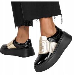 Casu Sneakers Fekete Bőr Női Félcipő Lakkozott Kényelmes Divatos 38-as (7089850000388)