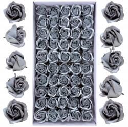 Inspiruj Ezüst színű rózsa szappan szett 50 db Szappan rózsa fejek flowerboxokhoz (HD00737)