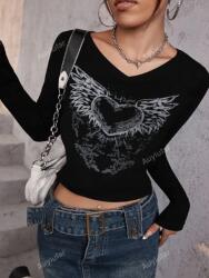 Shein fekete nyomott mintás felső (XL) (586464)