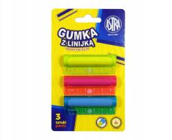 Astra 2 az 1-ben, Radír vonalzóval 5cm, bliszteres 3db, színek keveréke, 425022007 (425022007)