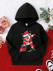 Shein Fekete Kapucnis Pulóver Nyomott Mintával (10L)