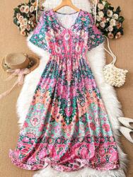 Shein Rózsaszín Mintás Ruha V Kivágással (1XL) (584169)