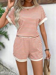 Shein Ecru Csíkos Rövidnadrág Póló Szett (XL)