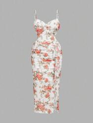 Shein Krém Virágos Ruha (1XL)