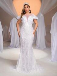 Shein Krémszínű Díszített Esküvői Ruha (3XL) (598864)