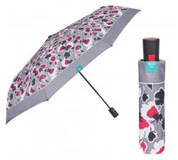 Perletti Női összecsukható automata esernyő Floreale szürke peremmel, 26308 (PER26308)