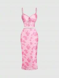 Shein Rózsaszín Virágos Felső Szoknya (xs) (584903)