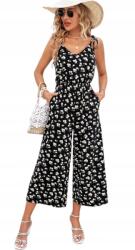 Emery Rose Fekete Virágmintás Overál XL Łbf