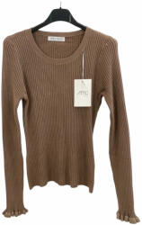 BeUnique Fashion Fényes szálú bordáskötött pulcsi Taupe One Size