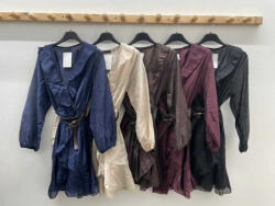 BeUnique Fashion Fodros átlapolós ruha Coffee One Size