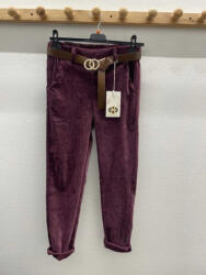 BeUnique Fashion Bársony nadrág szűkszárú felhajtós Burgundy M