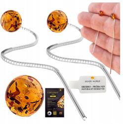 Silver World Ezüst Fülbevaló 925 Ezüst Lógós Ajándék Természetes Borostyánnal (KOLCZYKI DLA ŻONY DZIEWCZYNY MAMY KOBIETY)