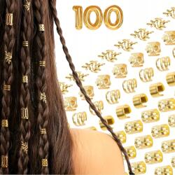  Copf Díszek 100 Db 5 Minta Raszta Spirálok Levelek Gyűrűk (Warkoczowe ozdoby do włosów, złote skrzydła)