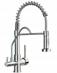 MYQualife Konyhai Csaptelep Háromutas Szűrő Kihúzható Kifolyócső Ezüst Nikkel (K9)