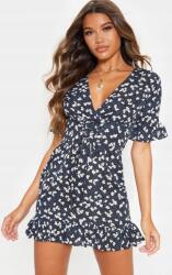 Prettylittlething F0D012 Fekete Ruha Virágokkal És Kék Pöttyökkel Prettylittlething M