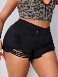 Shein Fekete Farmer rövidnadrág szakadásokkal (0XL)