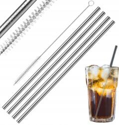  4 db Többször Használható Fém Szívószál Szett Tisztítókefével Eco (5905155015266)