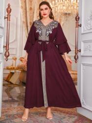 Shein Bordó Ruha Hímzett Övvel (4XL) (584744)