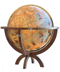 Columbus IMPERIAL MAGNUM világítós, álló, antik színezésű, akrilüveg földgömb, diófa talppal és réz meridiánnal Ø 100 cm