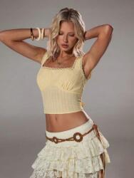 Shein Sárga Kötős, Hímzett Top (M)