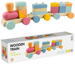 HomeandMode 15 részes színes Fa építő Játék vonat, 18 hónapos kortól (HT1000070)