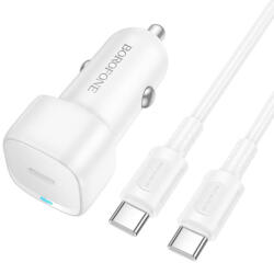 BOROFONE Autós Töltő Cloud (BZ34A) Type-C kábellel, Egyszeres Type-C Port, PD20W, ABS, DC 12-24V-hoz - Fehér