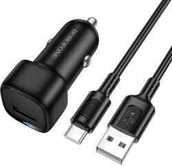 BOROFONE autós töltő BZ34 Cloud - USB - QC 3.0 18W Type C kábellel fekete