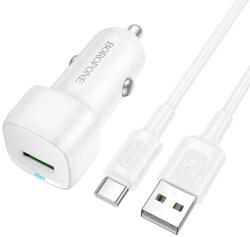 BOROFONE - Cloud autós töltő (BZ34) - USB-A/C kábel mellékelve, Egy portos USB-A, 18W (QC/FCP/AFC), ABS, 12-24V DC-hez - Fehér